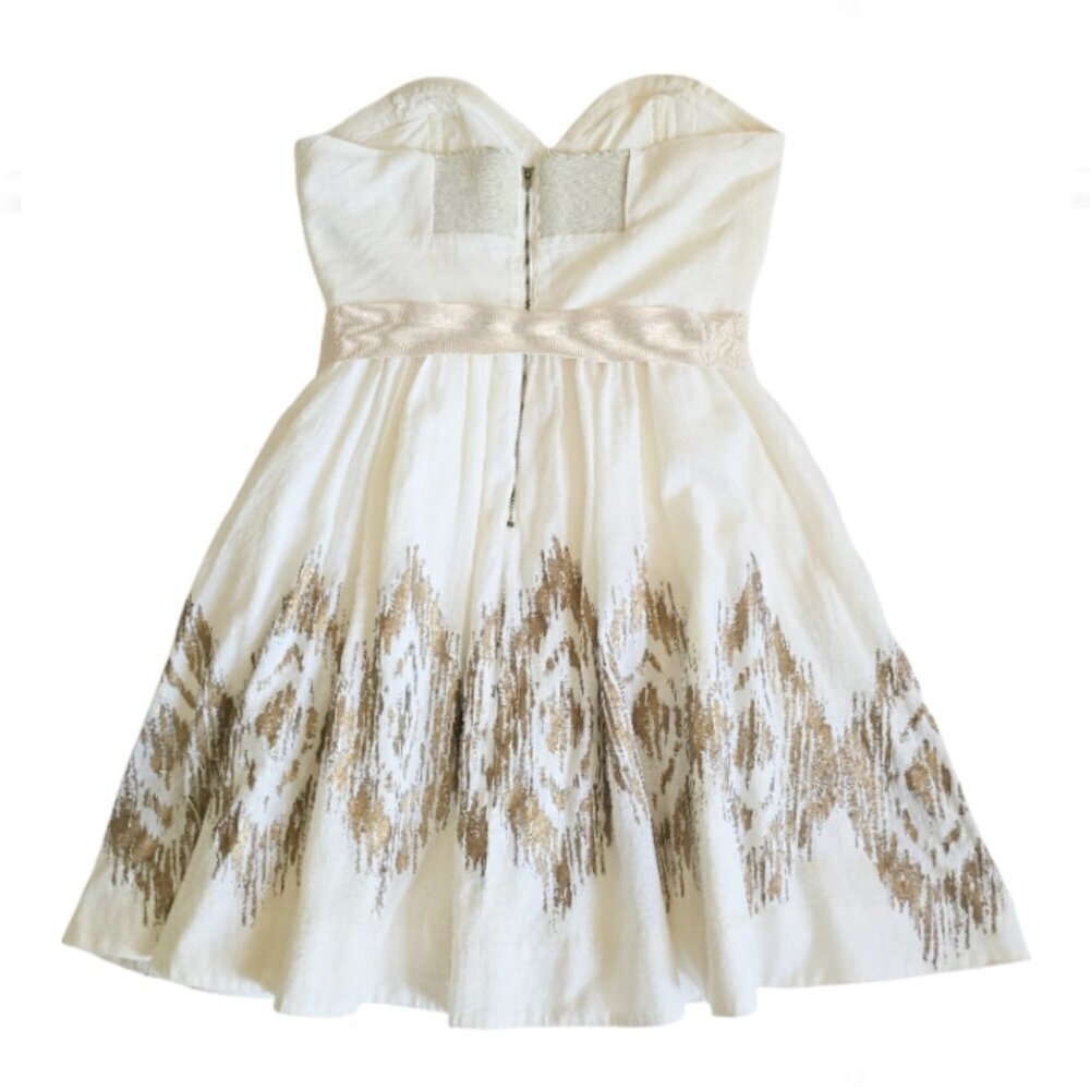 Moulinette Soeurs Strapless Cream Mini Dress with Gold Accents - Picture 3 of 7